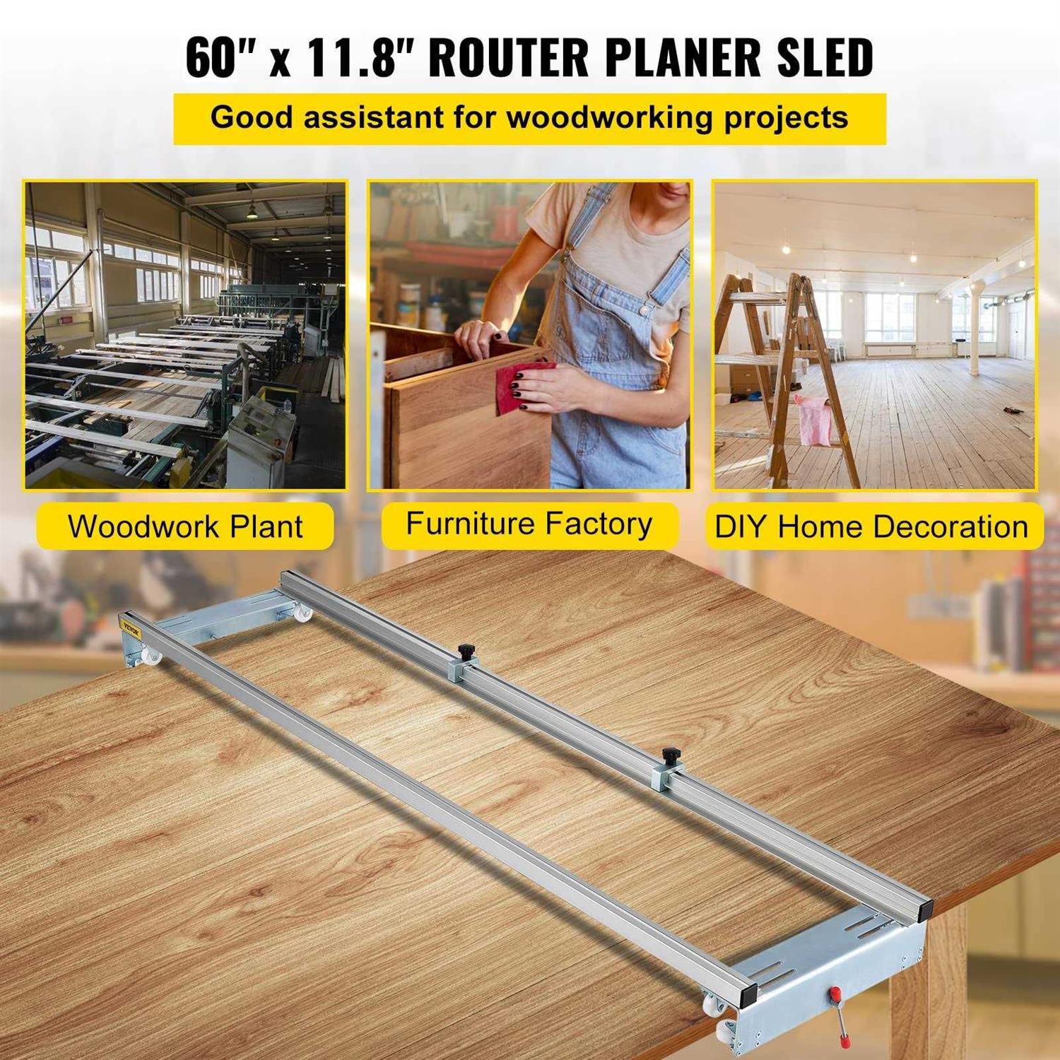 VEVOR Router Sled, 60 inches / 152.4cm Width, Slab Guide Jig for Woodworking with Locking Function, Portable and Easy to Adjust - Shop Hardware Tools Online Store