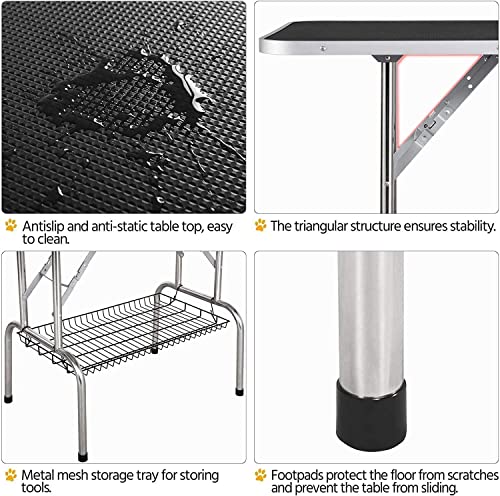 46 Inch Pet Grooming Table for Large Medium Dogs, Adjustable Home Dog Grooming Tables with Arms, Nooses, Mesh Tray