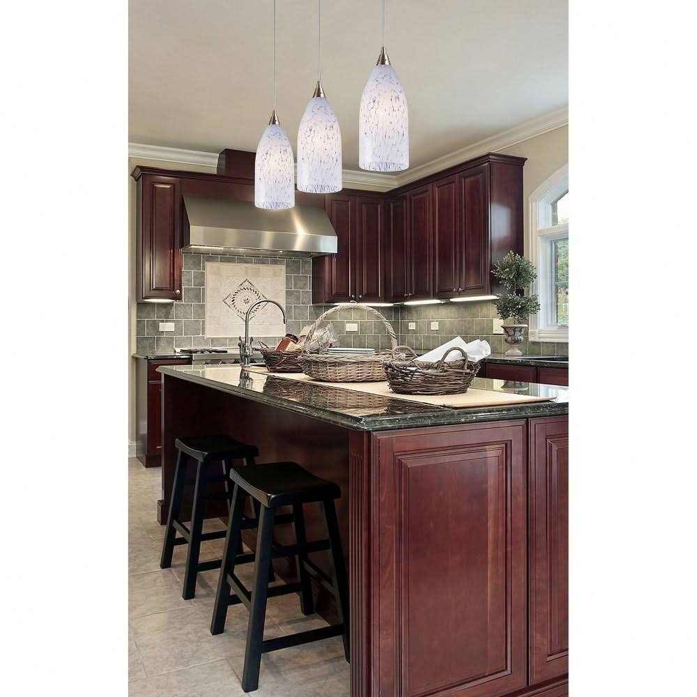 Elk Lighting 502-3L-BL Verona 3 Light Pendant Satin Nickel Starburst Blue Glass