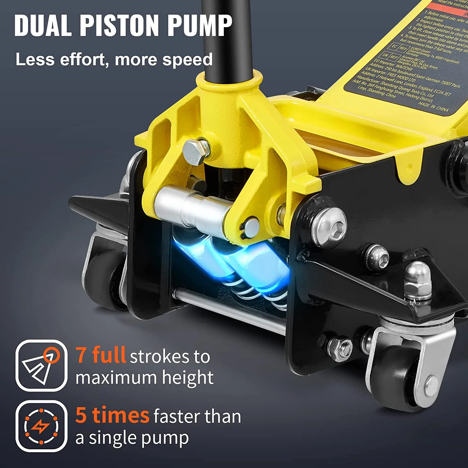 VEVOR 3 Ton Low Profile Aluminum Steel Racing Floor Jack Dual Pump Lift Car Auto