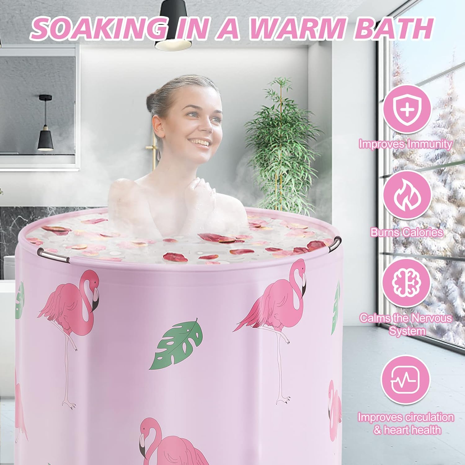 Portable Bathtub for adults, DAILYLIFE Japanese Soaking Bath Tub for Shower Stall, Foldable Bathtub with Thermal Foam, Freestanding, Folding & Soaking Spa Bath Tub with Pillow for Small Space(Dolphin)