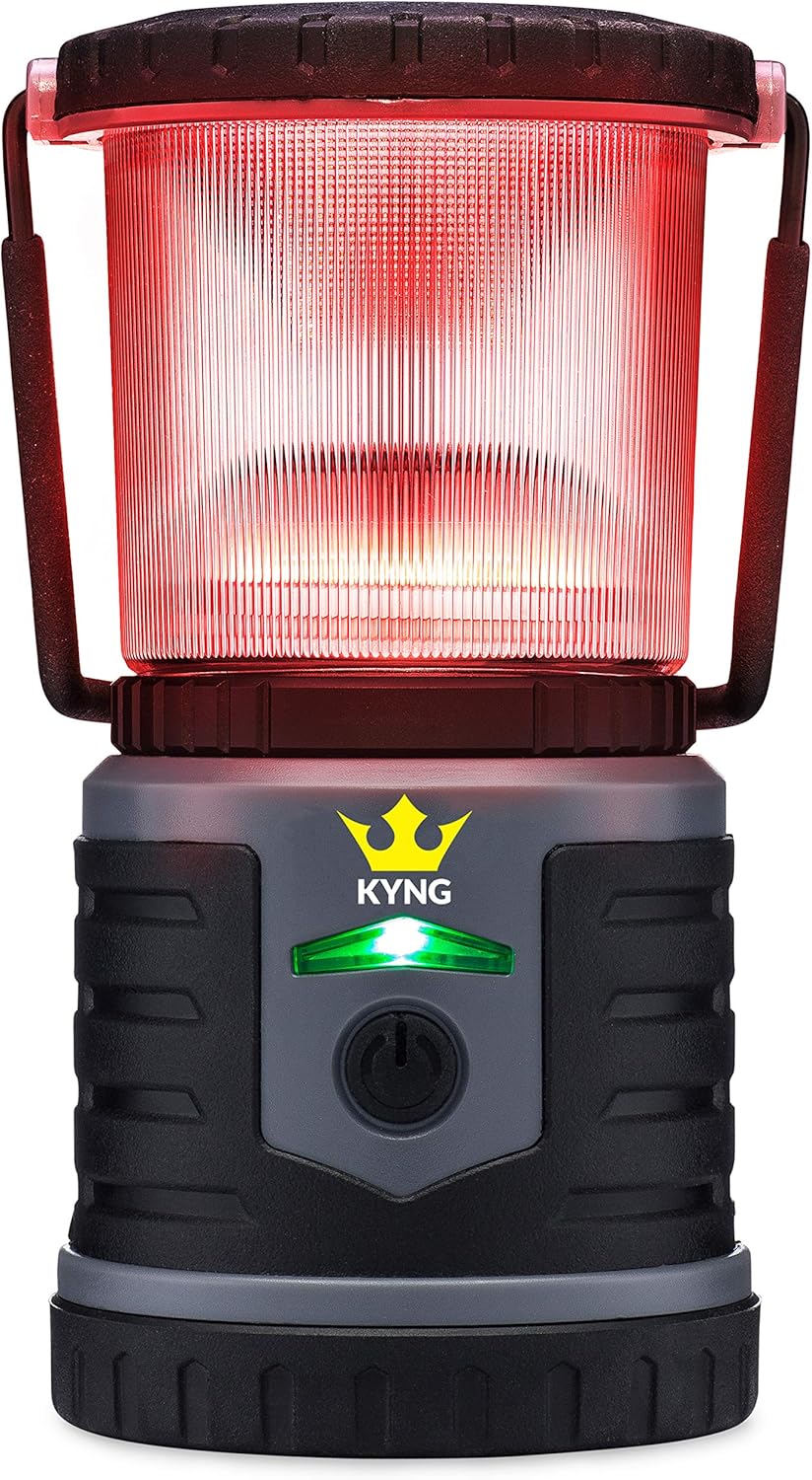 KYNG Rechargeable LED Lantern Brightest Light for Camping, Emergency Use, Outdoors, and Home- Lasts for 250 Hours on a Single Charge- Includes USB Cord and Wall Plug, Built in Phone Charger