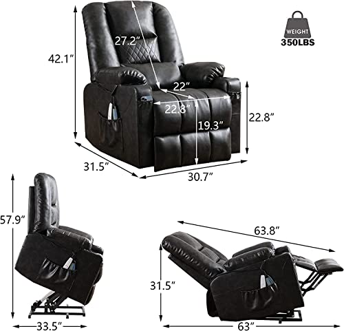 Power Lift Recliner Chair with Massage and Heat- Electric Recliners Chair for Elderly & Adult Ergonomic Single Lounge Sofa Home Theater Seating with 4 Pockets/USB…