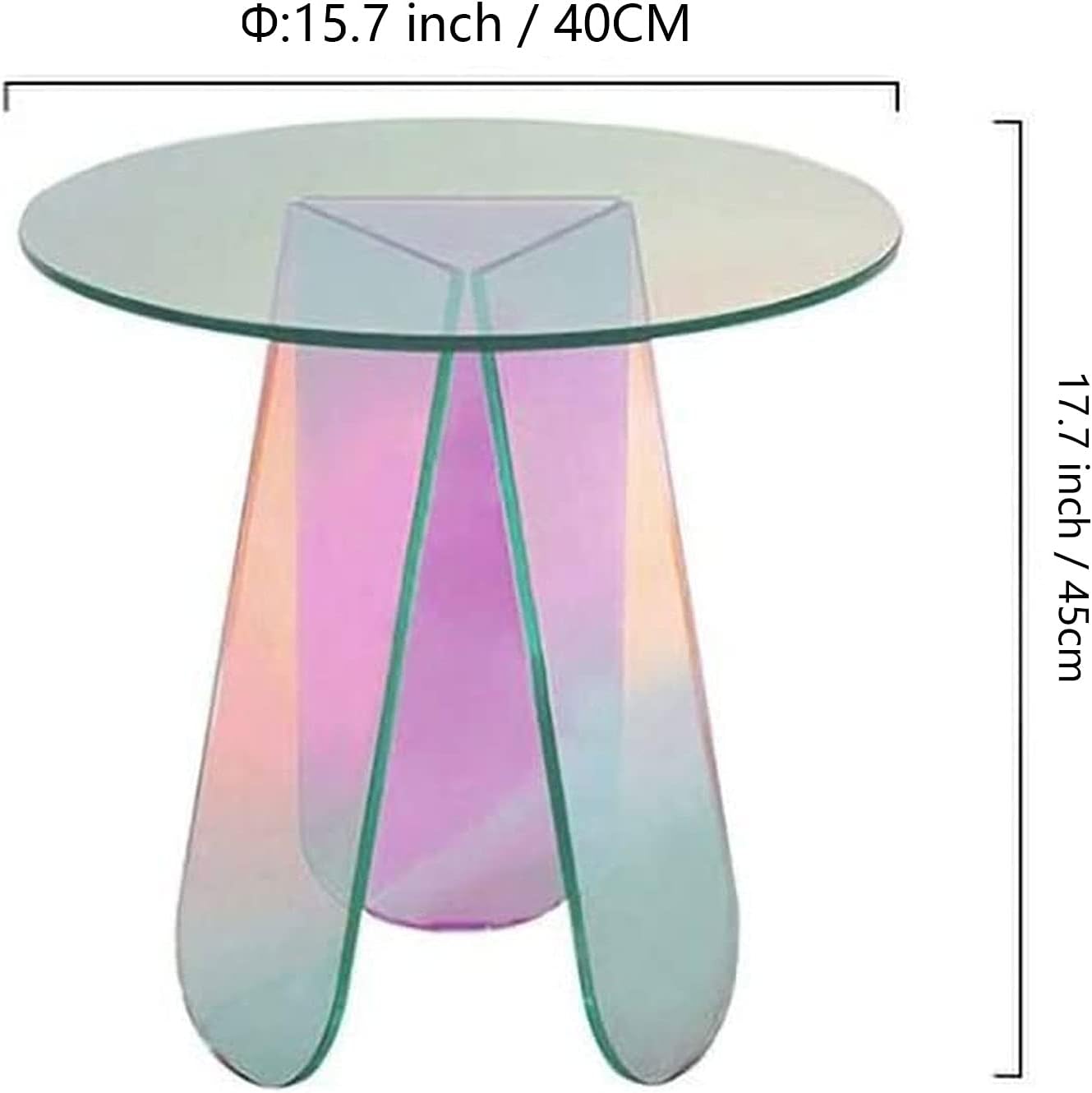 Acrylic Side Table Colorful Glass Round End Table, Beautiful Small Narrow Bedside Couch Sofa Side Tables for Drink Snack Magazine Living Room Bedroom, Clear Suncatcher Night Stands, 18 inch