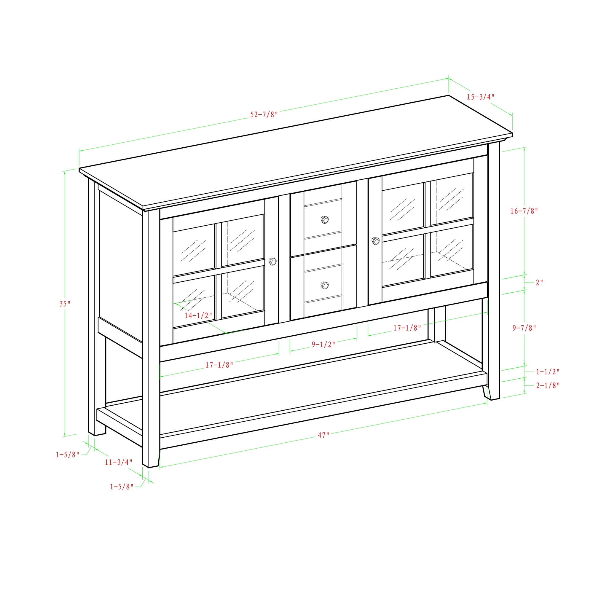 52" Wood Console Table TV Stand - Antique Red