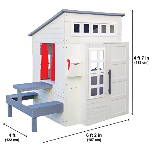 KidKraft Modern Outdoor Wooden Playhouse with Picnic Table, Mailbox and Outdoor Grill ,Gift for Ages 3+