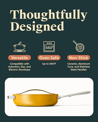 Caraway Nonstick Ceramic Sauté Pan with Lid (4.5 qt, 11.8") - Non Toxic, PTFE & PFOA Free - Oven Safe & Compatible with All Stovetops (Gas, Electric & Induction) - Gray