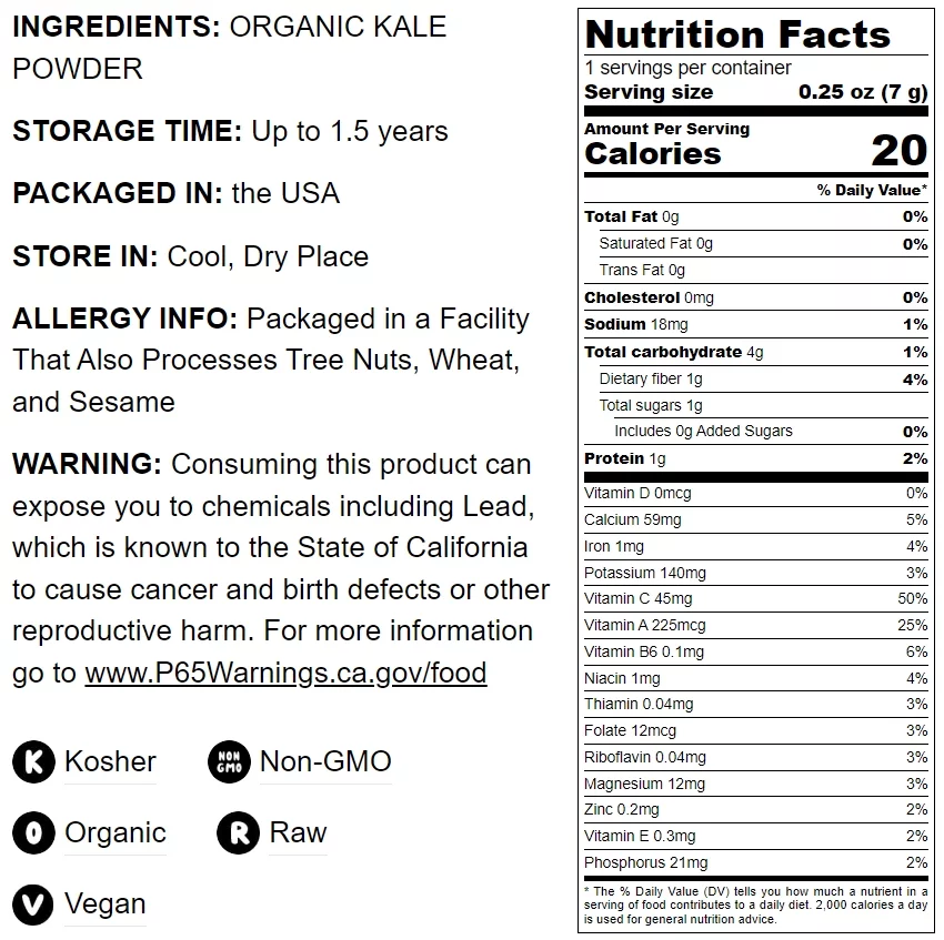 Organic Kale Powder, 14 Pounds — Non-GMO, Kosher, Raw, Vegan — by Food to Live