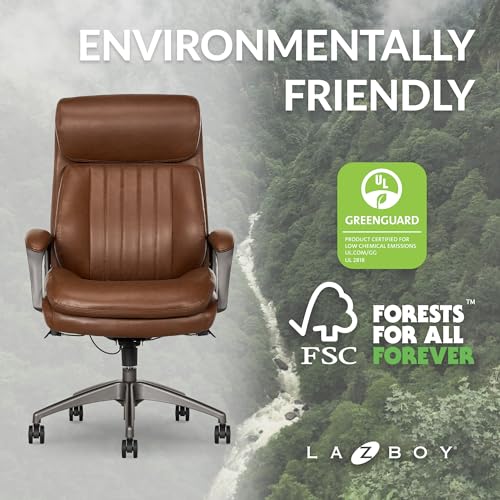 La-Z-Boy Nova Vegan Leather Modern Executive Ergonomic Design Office Chair, Memory Foam Thick Contoured Seat Back with Patented Lumbar Support Technology, Soft to Medium Sit Comfort, Black