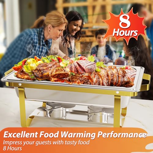 ROOMTEC Chafing Dishes for Buffet 4 Pack, 8QT 304 Stainless Steel Chafing Dish Buffet Set, Chafers and Buffet Warmers Sets for Birthday, Wedding, Rolled-Edge Design, Gold and Silver