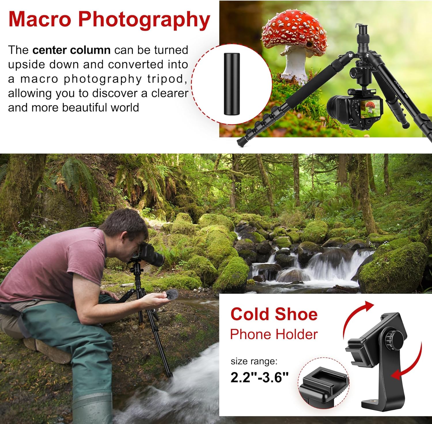 Tripod for Camera, 81" Camera Tripod Stand, 83 inches DSLR Tripods & Monopods, Heavy Duty Travel Tripod for Binoculars Laser Level Spotting Scope Telescope, Professional Complete Tripod Units Black