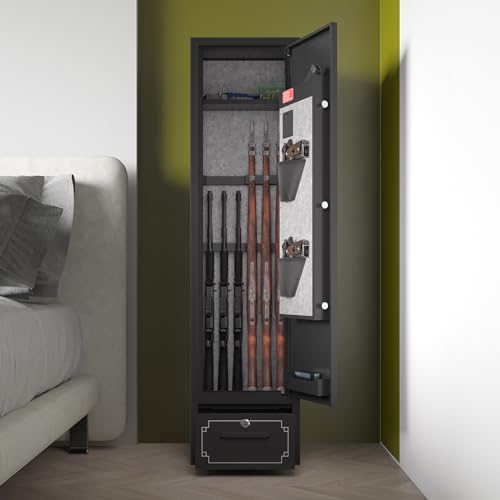 6 Gun Safe,Gun Safe for Rifles and Pistols,Gun Cabinet for Rifles and Shotguns with Drawer,Electronic Rifle Safe,Gun Safes & Cabinets with LED Light, Removable Shelf and Gun Rack (6-gun safe)