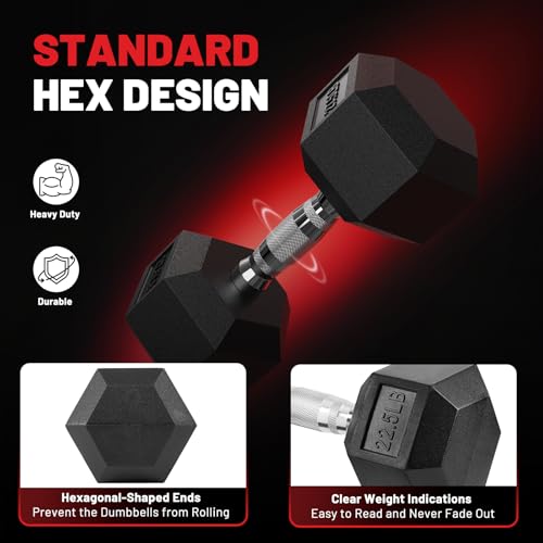PAPABABE Hex Dumbbell Set with Rack, Rubber Encased Dumbbell Free Weights Set for Home Gym