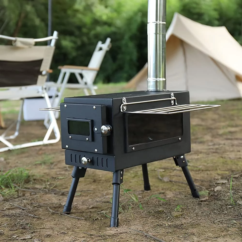TOPTENG Camping Tent Stove, Large Tent Wood Stove with Window and 6 Chimney Pipe, Outdoor Portable Wood Burning Stove for Camping Hiking Cooking Travel Picnic Backpacking