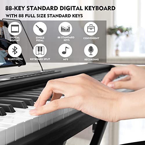 MUSTAR Digital Piano 88 Key Weighted Keyboard Hammer Action, MDP-1200 Weighted Keyboard with Stand, Full Size Electric Piano Keyboard 88 Keys with for Beginners, Portable Case, Sustain Pedal, Black