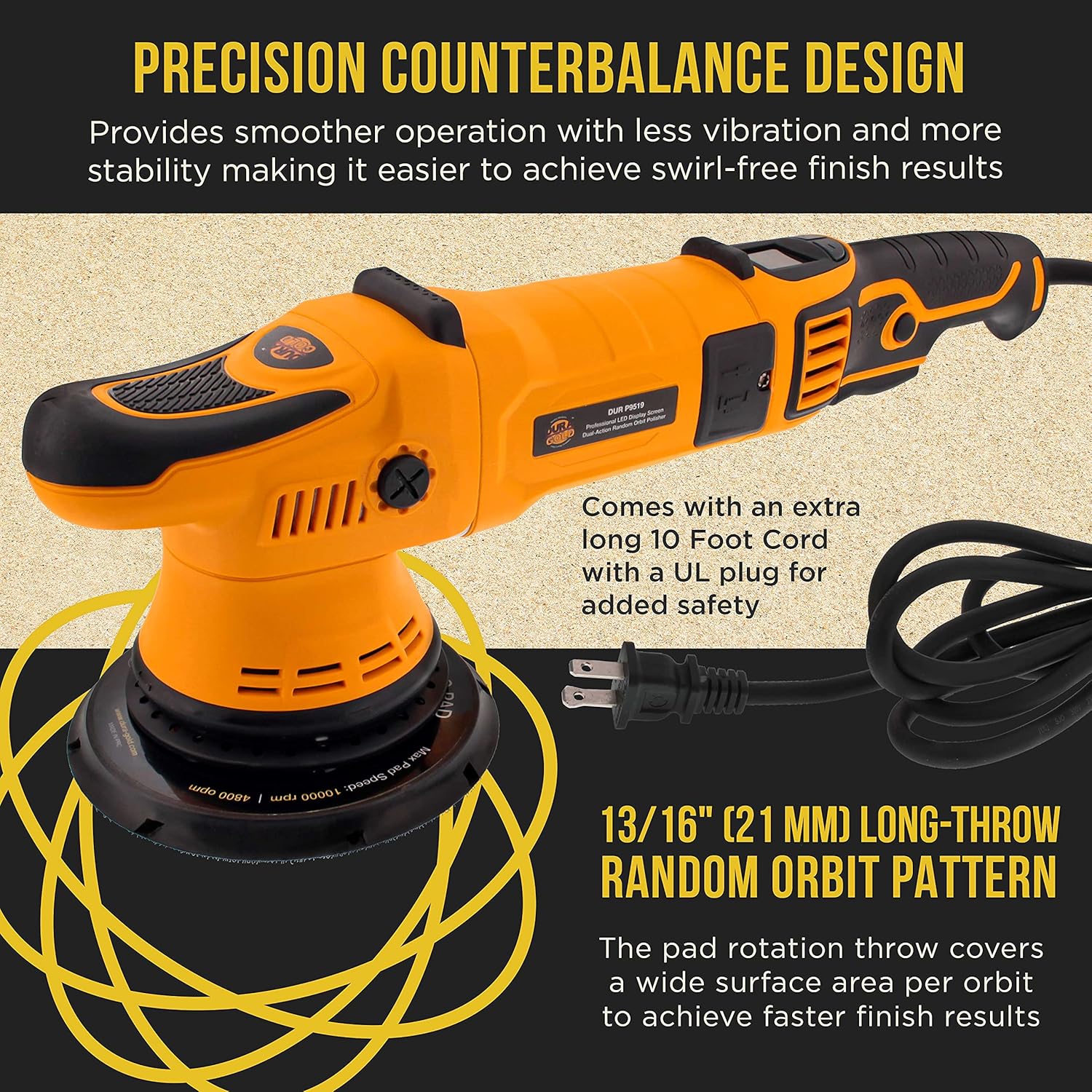Dura-Gold Heavy Duty 6" Long-Throw Random Orbit Dual-Action Polisher Buffer Sander with Buffing & Polishing 8 Pad Kit, Variable Speed, LED OPM Display, High-Performance, 1000 Watts, Car Auto Detailing