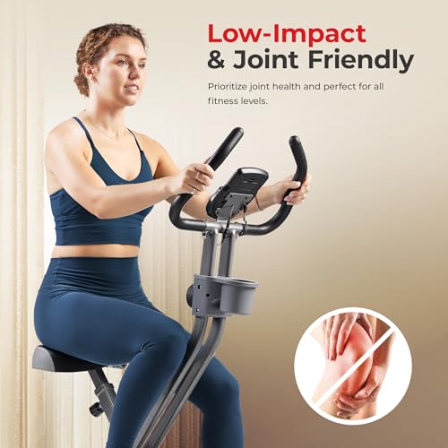 Sunny Health & Fitness Foldable Magnetic Exercise X-Bike Pro, Digital Monitor, Pulse Sensor, Low-Impact, Magnetic Resistance, Ergonomic Support, SunnyFit® App Enhanced Bluetooth Connectivity