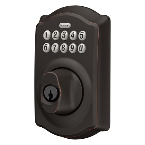 Schlage BE365 CAM 609 Camelot Keypad Deadbolt, Electronic Keyless Entry Lock, Antique Brass