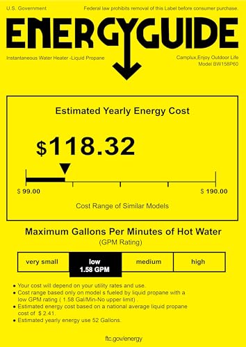 CAMPLUX 2.64 GPM Propane Portable Gas Water Heater, 68,000 BTU Outdoor Tankless Camping Water Heater with Digital Display, White