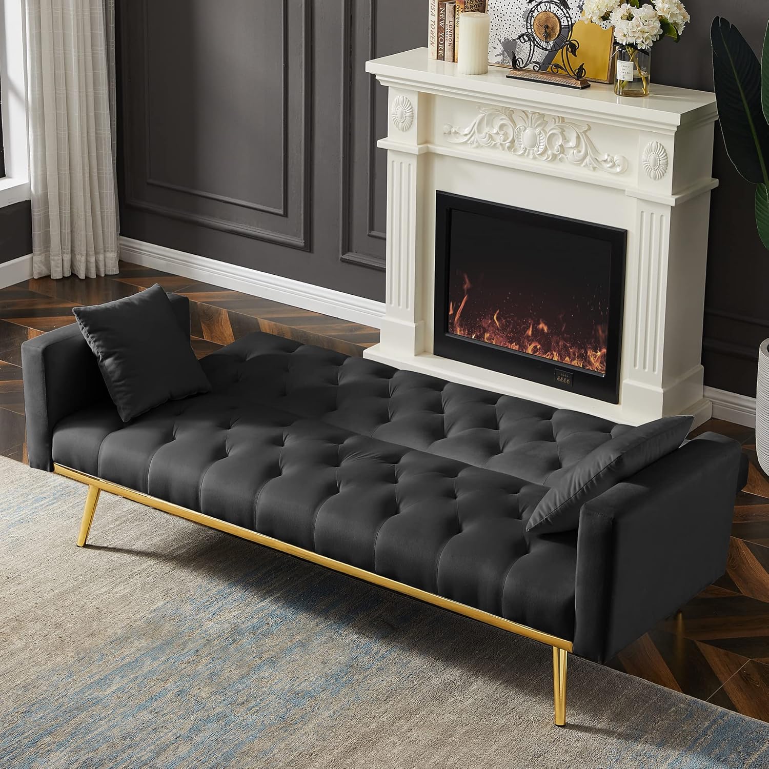 Black Convertible Folding Futon Sofa Bed, Sleeper Sofa Couch for Compact Living Space. Modern Couch for Bedroom,Apartment Sofa,Office Couch