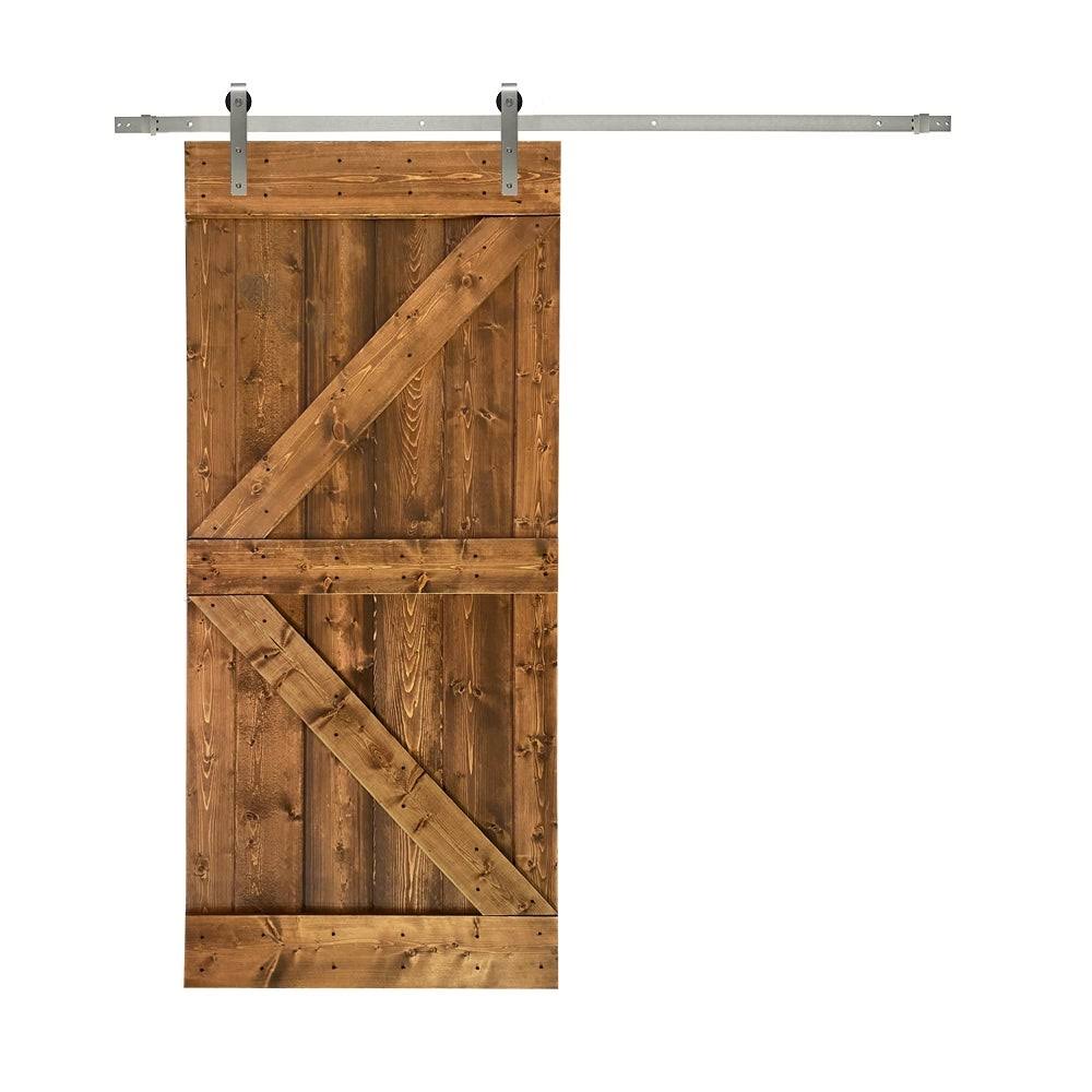 CALHOME K Series 36 in. L x 84 in. H Solid White Stained Knotty Pine Wood Interior Sliding Barn Door with Hardware Kit