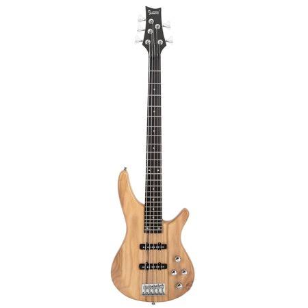 Glarry Gib Electric 5 String Bass Guitar Full Size Bag Strap Pick Connector Wrench Tool BurlyWood, Size: 772 in