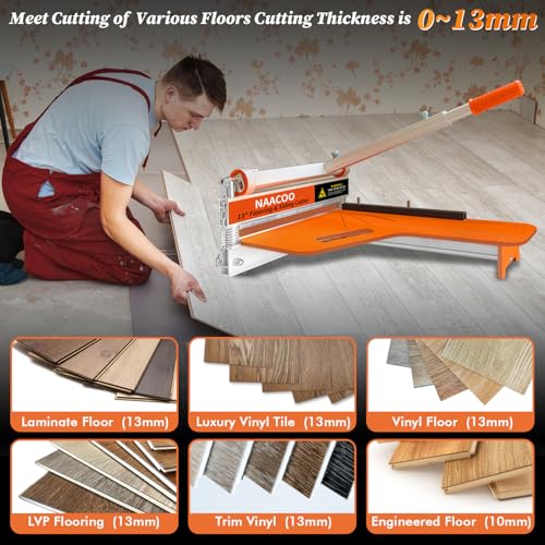 Heavy Duty Laminate/Vinyl Floor Cutter, NAACOO 13” Vinyl Plank Cutter with Wheel – Just 1 Step Meet Angle&Length Cutting, Flooring Tools - Cuts Laminate Floor, Engineer Wood, LVP/T, VCT, SPC, WPC