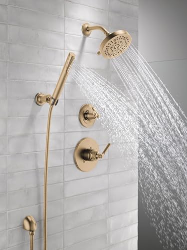 Delta Faucet Saylor 3-Setting Gold Shower System Including Shower Head, Handheld Shower, Shower Handle, Shower Diverter and Shower Valve Kit, Delta Shower Trim Kit, Champagne Bronze
