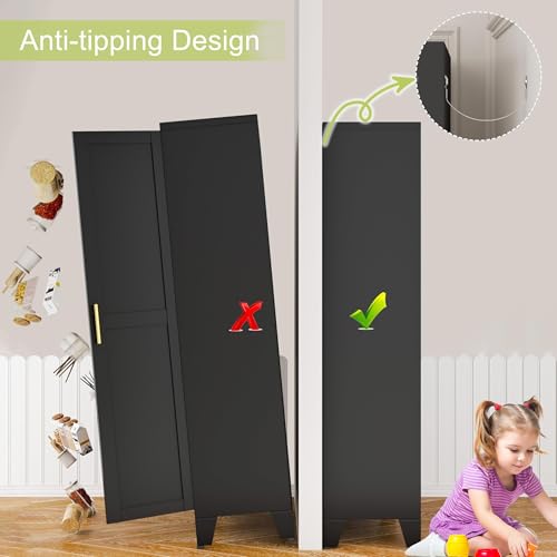 75.2" Tall Metal Pantry Cabinet, Storage Cabinets with 4 Door and 4 Adjustable Shelves, Black Kitchen Pantry Storage Cabinet, Freestanding Cupboard for Kitchen Dining Room Living Room Bathroom