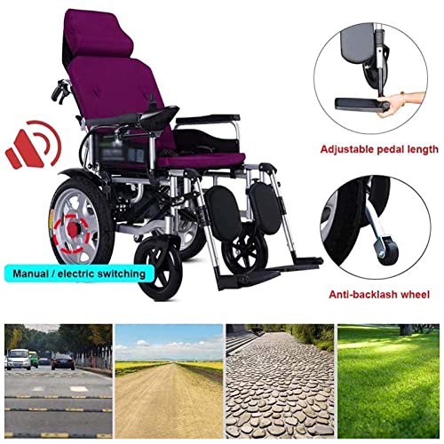 Heavy Duty Electric Wheelchair for Adults, Automatic Reclining Powered Wheelchairs with Flip-Back Armrest & Swing-Away Leg Rests, All Terrain Foldable Motorized Wheel Chair with Headrest,Grey