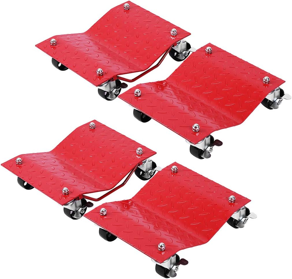 VIVOHOME Heavy Duty Vehicle Mover Dolly of 8 Piece, Wheel Dolly Car Stakes 6000lbs Capacity, Car Roller Dolly Moving Cars, Trucks, Motorcycles, Red & Black