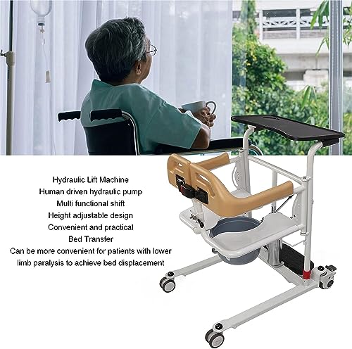 Hydraulic Lift Transfer Chair 180° Split Seat Transfer Lift W/Potty and Dining Table Load 220lb Metal Lift Wheelchair