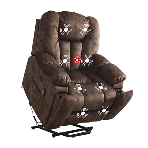 CANMOV Large Power Lift Recliner Chair with Massage, Heat, and USB for Elderly, Overstuffed Wide Recliners, Heavy Duty and Safety Motion Reclining Mechanism, Gray