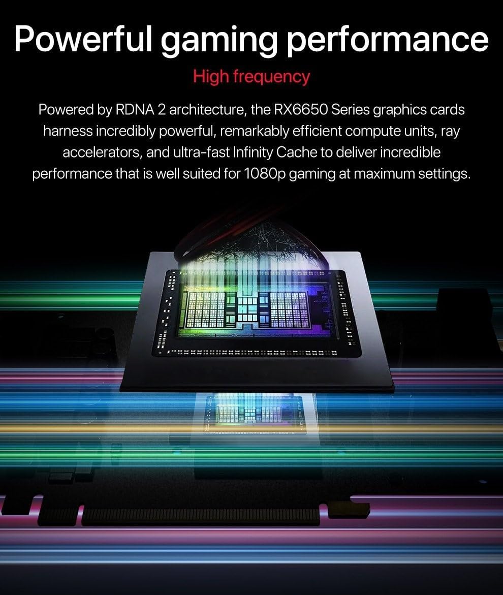AMD Radeon RX 6650 XT Graphics Card, 8GB GDDR6 Memory Outperforms RTX 3060 as Fast as RTX 4060 and RX 6700 and 7600 3X DP HDMI 2055/2410 MHz Base/Boost 2190 MHZ Memory Cuda 2048 128-bit