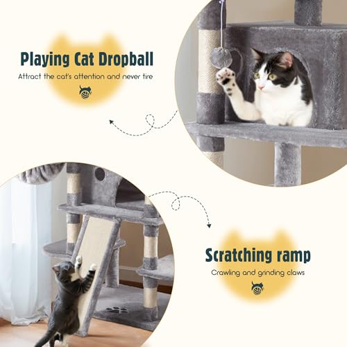 HOOMIC 68-Inch Multi-Level Cat Tree Tower for Large Cats/Cat Condo/Cozy Plush Cat Perches/Sisal Scratching Posts/Baskets/Wide Base Board/Cat Activity Center/Beige