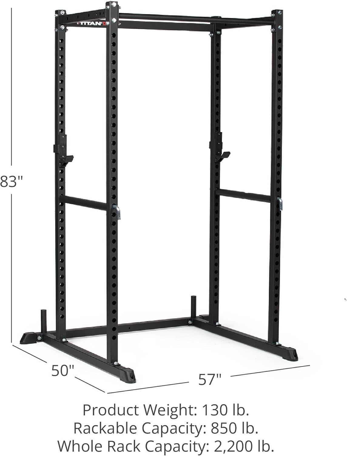 Titan Fitness T-2 Series Tall 83" Power Rack, 850 LB Rackable Capacity, Skinny Pull Up Bar, Pin and Pipe Safeties, Standard J-Hooks, All in One Home Garage Gym for Weightlifting and Strength Training