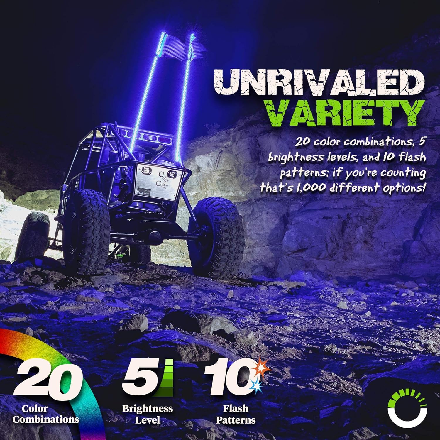 2pc 3ft Spiral LED Whip Lights for UTV ATV [21 Modes] [20 Colors] [RF Wireless Remote] [Weatherproof] [USA Flag] LED Lighted Whips Antenna for RZR Can-Am Polaris UTV ATV Accessories