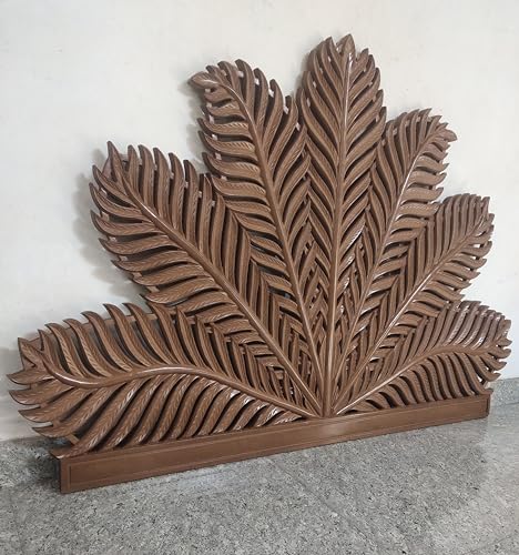 Hand Carved King Size Half Moon Bed Headboard Palm Leaf Bed Decor White Leaf Wall Art Bed Headboard Home Decor Wall Hanging (King Size- 72x45x1 inches)