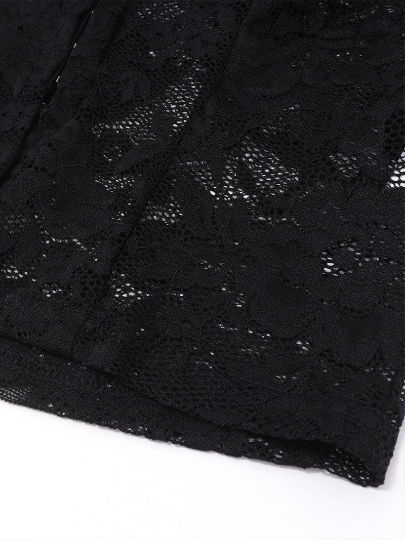 ’Femme Fatale' Lace & Plush Long-Sleeve Top & Mini Skirt 2 Pcs Set