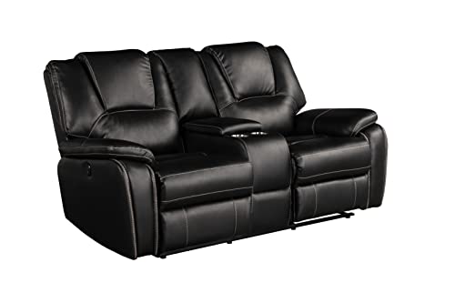 3 Pieces Power Reclining Sofa Set with Armchair, Loveseat and 3-Seat Sofa, Faux Leather Upholstered Couch Set with 2 Cup Holders and Headrest for Living Room, Black
