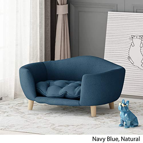 GDFStudio Mid Century Small Plush Pet Bed, Dark Gray and Natural Finish