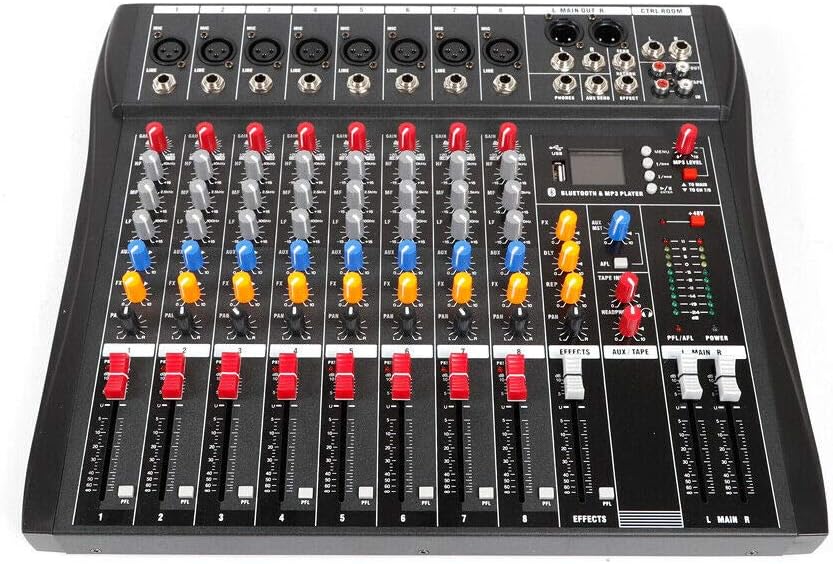 Professional 8 Channel Mixing Console Audio Mixer Bluetooth w/USB Drive Amplifier Studio Audio Sound Mixer Console Ac 110v 50hz 18w