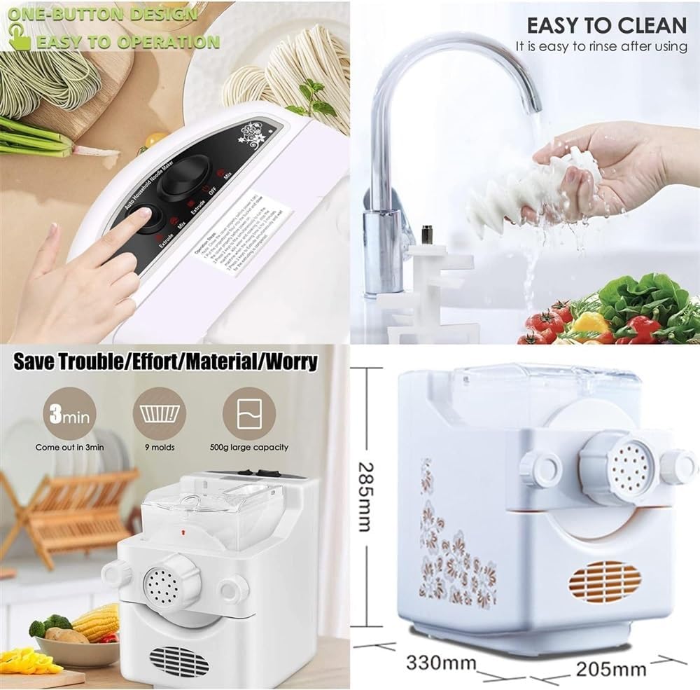 Electric Pasta Maker Machine,180W Pasta Extruder Noodle Rolling Machine Fully Automatic to Create Your Own Delicious Fresh Pasta Including Spaghetti,Noodles,Dumpling Skin and More
