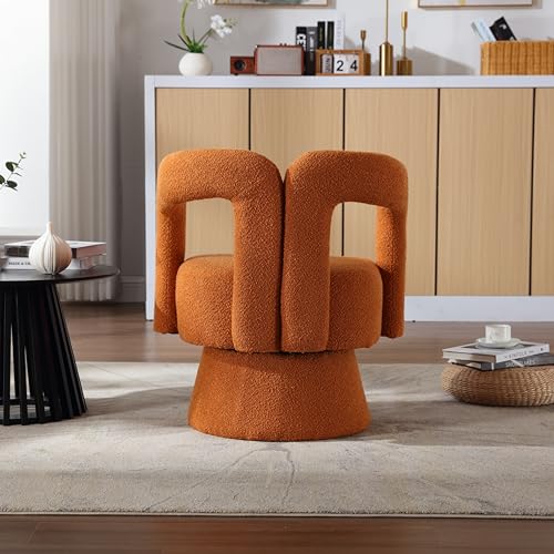 Accent Chair Round Armchairs with Wide Upholstered Modern Reading Seating for Living Room Bedroom Balcony Office Fashionable and Classic Style Rose Red 26.38x21.65x29.13 Inches