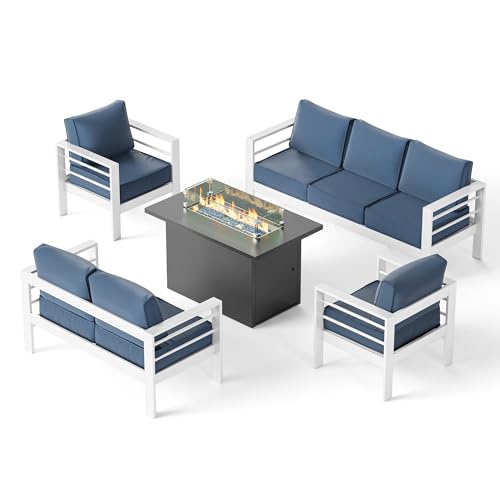 UDPATIO 8 Piece Aluminum Patio Furniture Set, Oversized Modern Outdoor Furniture Set with Olefin Fabric Cushion for Patio Deck Backyard, Dark Grey(with Waterproof Covers)