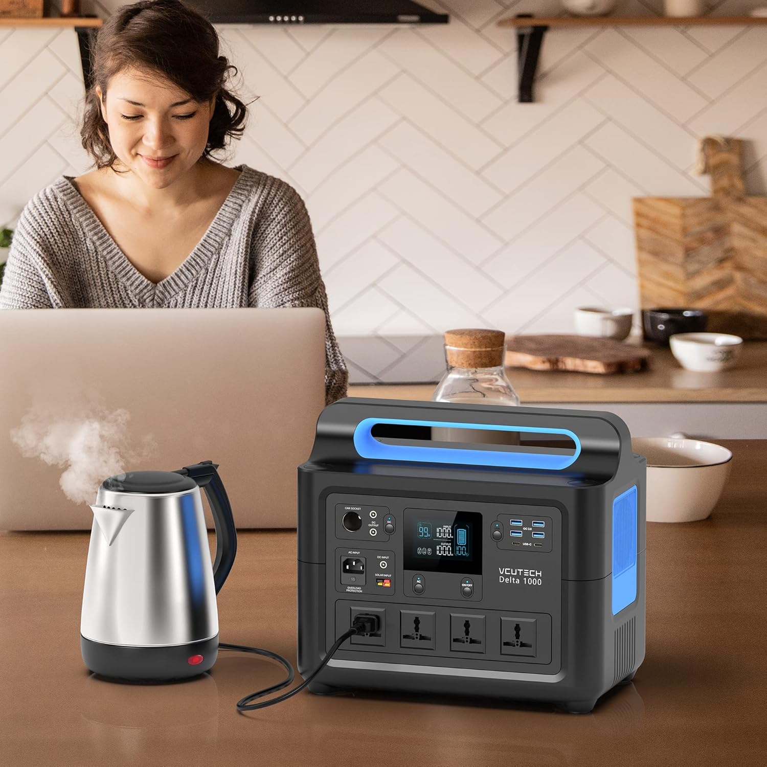 Portable Power Station 1000W, 1228WH Capacity LiFePO4 Battery, Support Up to 15 Device, Power Equipment, Solar Generator Charge 0-90% In 2 Hours, Backup Battery Power Supply Kit for Outdoors, Camping, Travel, Off-Grid, Emergency by VCUTECH