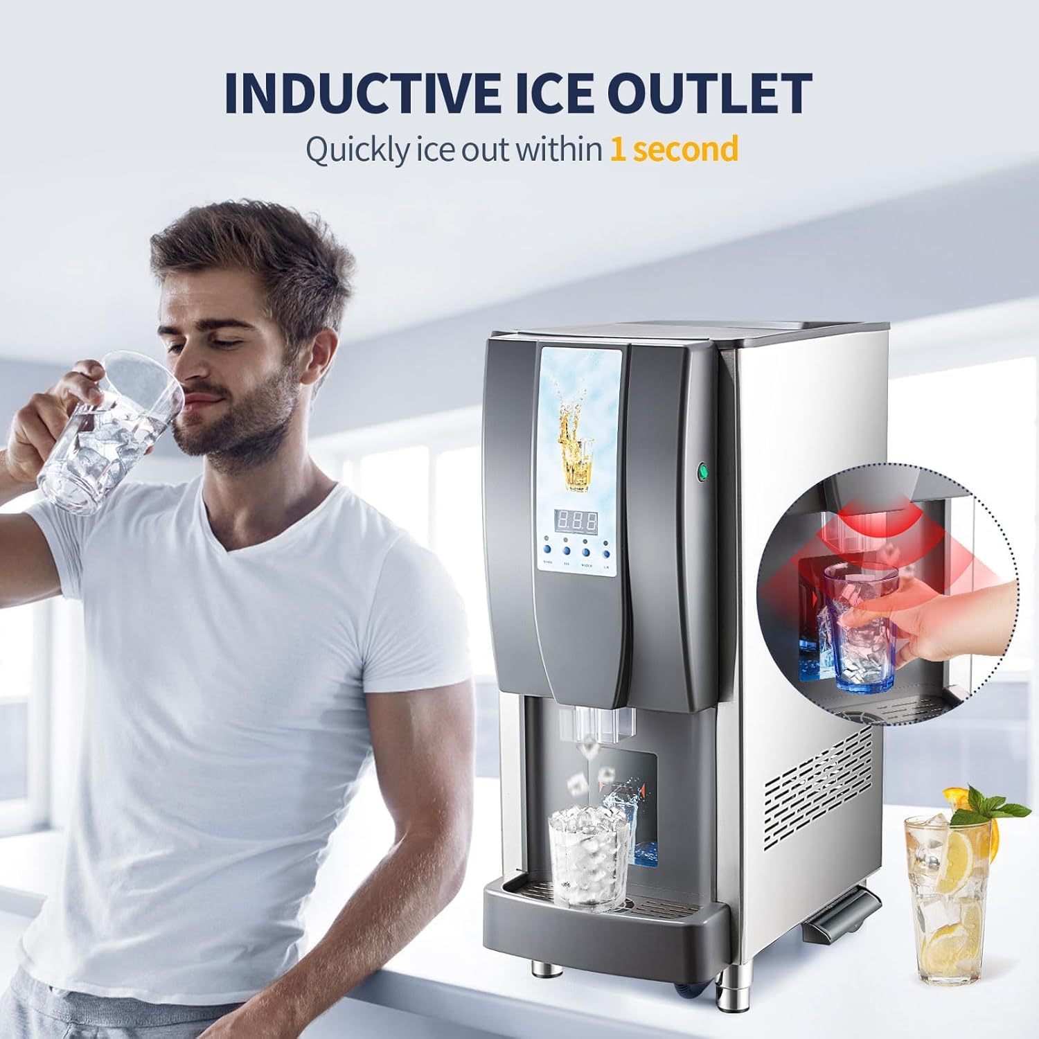 Commercial Ice Maker Countertop, 12 Cubes Ready in 4 Mins, 175lbs in 24Hrs, Intelligent Sensing Ice Machine with RO Fiber Membrane Filter, 132lbs Nugget Ice Maker for Home, Kitchen, Office