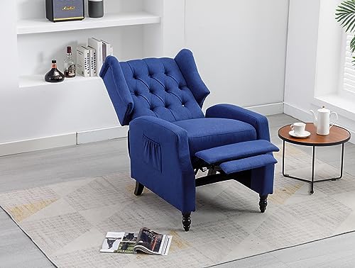 KINFFICT Wingback Recliner Chair Set of 2, Mid Century Push Back Accent Armchair with Side Pocket, Modern Lounge Chair Single Sofa Arm Chair for Living Room, Bedroom, Office, Navy