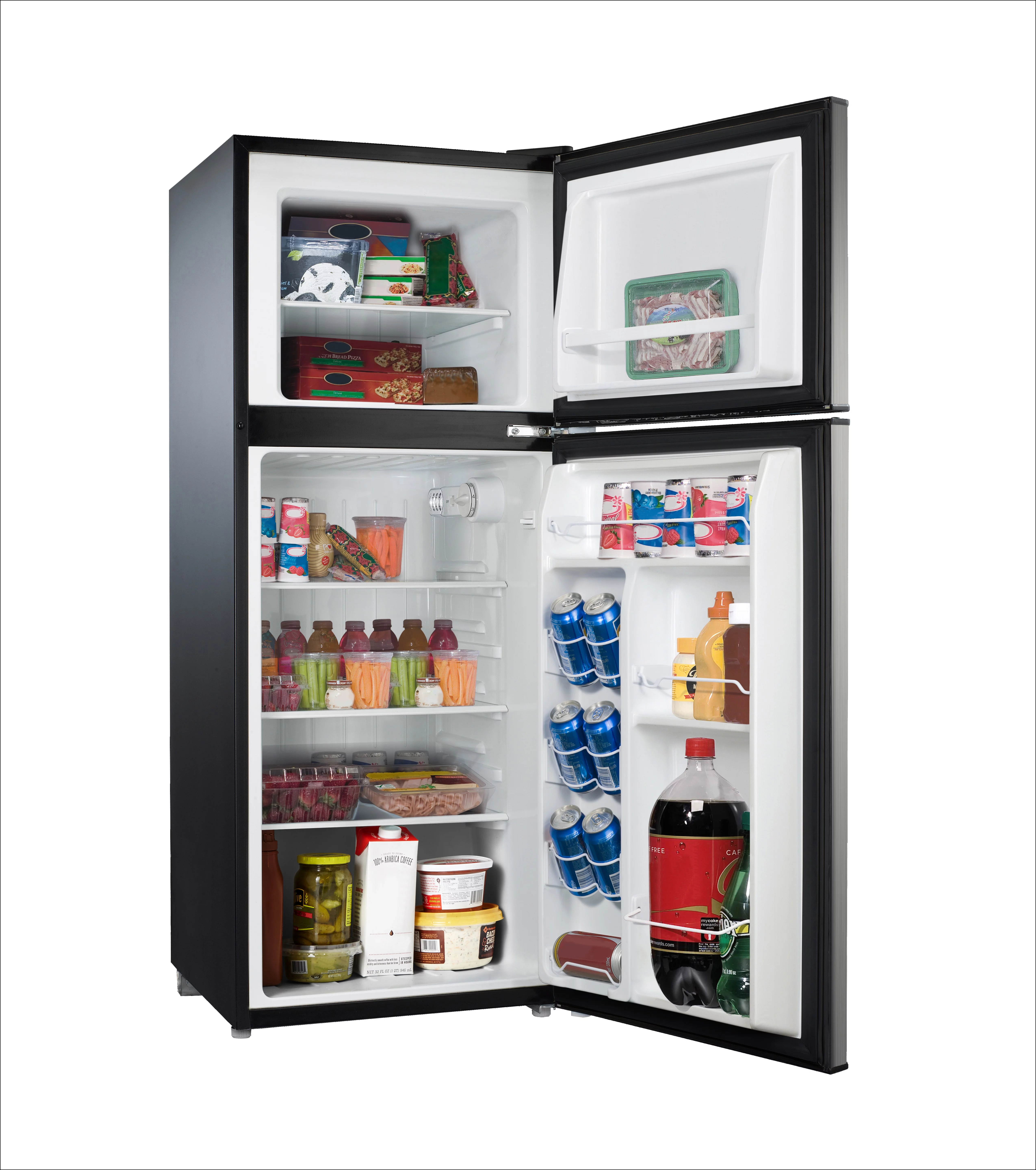Galanz 4.6. Cu ft Two Door Mini Refrigerator with Freezer, Stainless Steel, New, Width 19.13"
