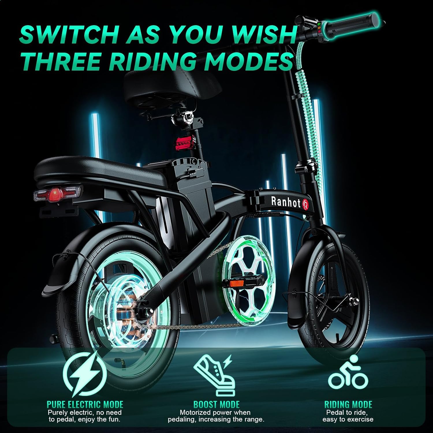 Folding Electric Bike for Adults with Peak 750W Motor 20MPH Max Speed, 48V 13Ah Removable Battery Electric Mini Bike, 30 Miles Range, 14” Pneumatic Tire, City Commuter Ebikes for Adults